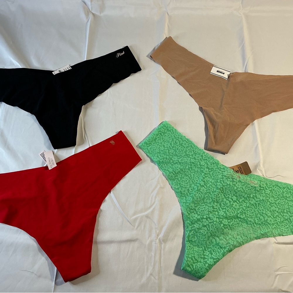 Victoria's Secret Seamless & Lace Thong Set - Black, Red, Green, Nude